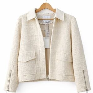 EAVES Textured Cream Jacket Blazer Size L – Zip Cuff, Modern Minimalista